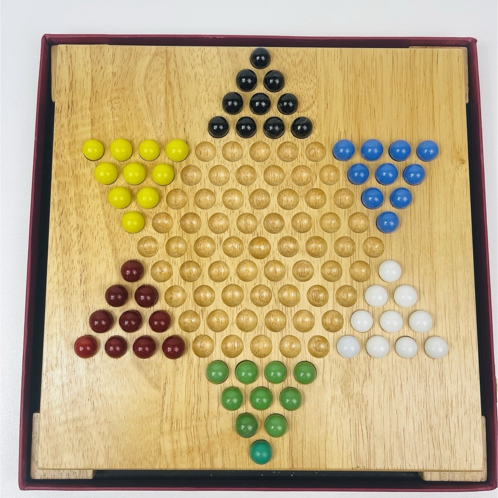 The Woodfield Collection Wooden Chinese Checkers Board Game Set w 70 Marbles 12"